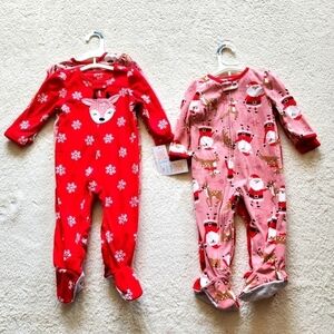 New baby / toddler girl Christmas footed pajamas bundle various sizes